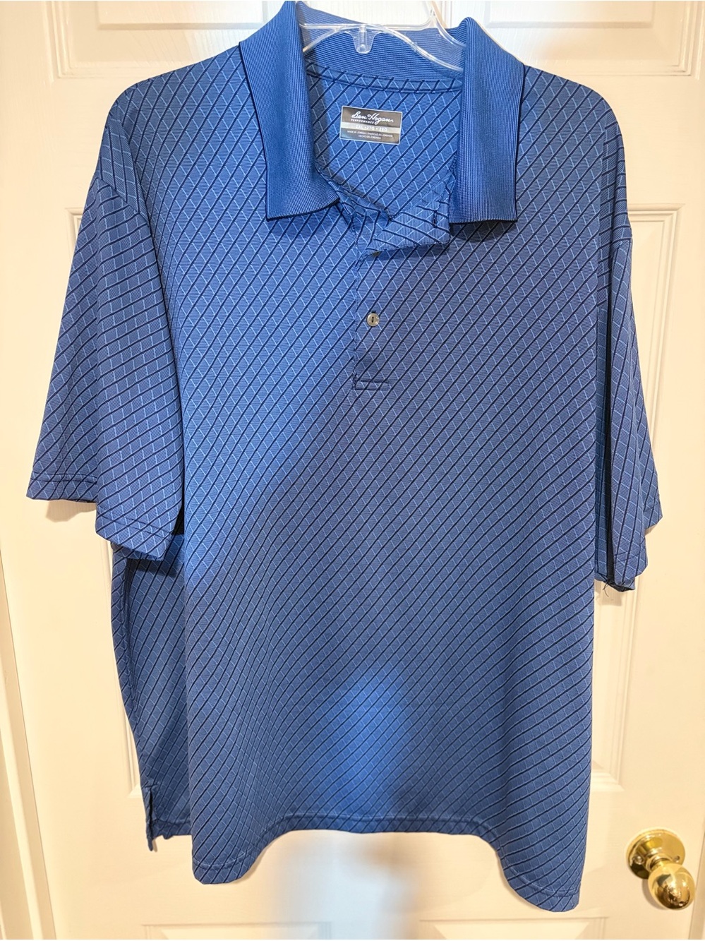 Ben Hogan Performance Mens 2XL Blue Geometric Diamond Print Golf Polo Shirt